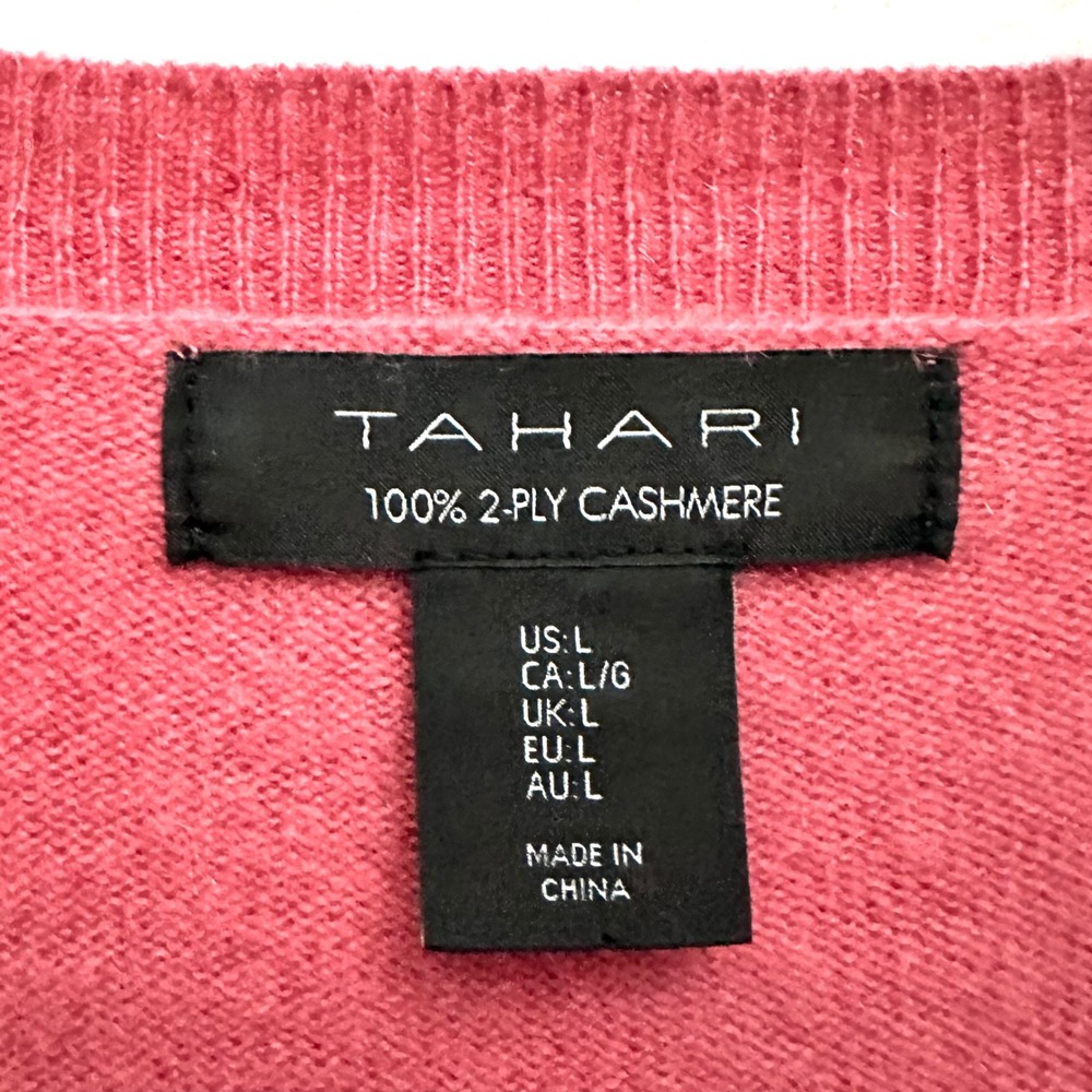 Tahari 100% Cashmere L V-Neck Sweater Pink Coral Oversized Drop Shoulder Large - Picture 4 of 10